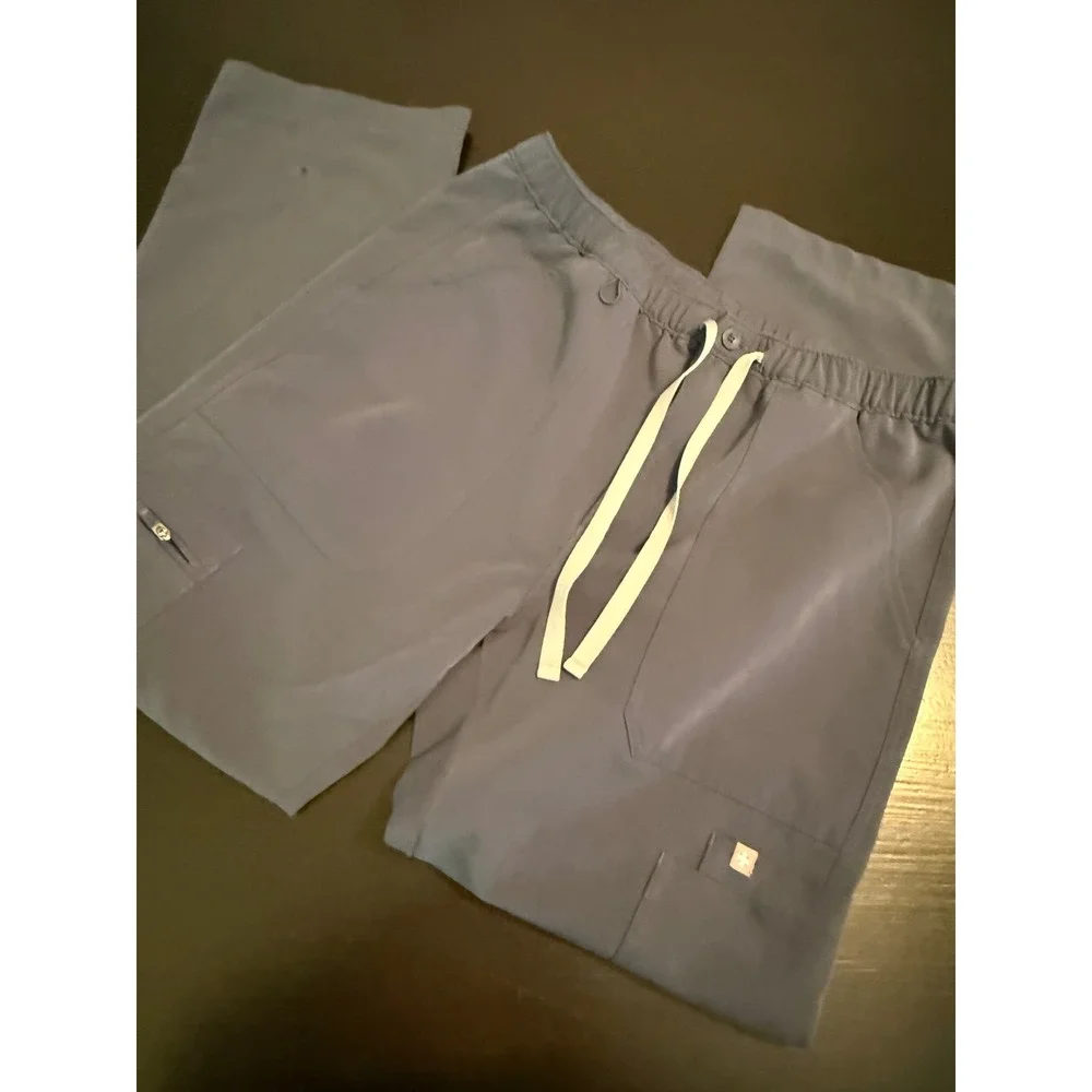 FIGS Technical Collection Scrub Pants Blue Slate Cargo Pockets Mens Medium M